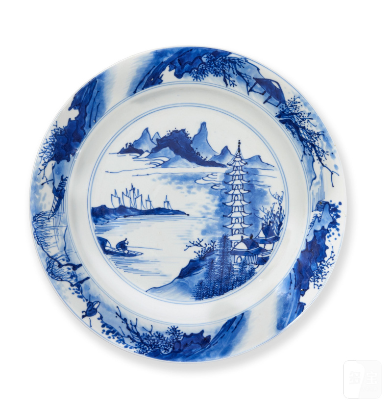 清康熙 青花山水樓臺盤 | A BLUE AND WHITE 'LANDSCAPE' DISH - 图3